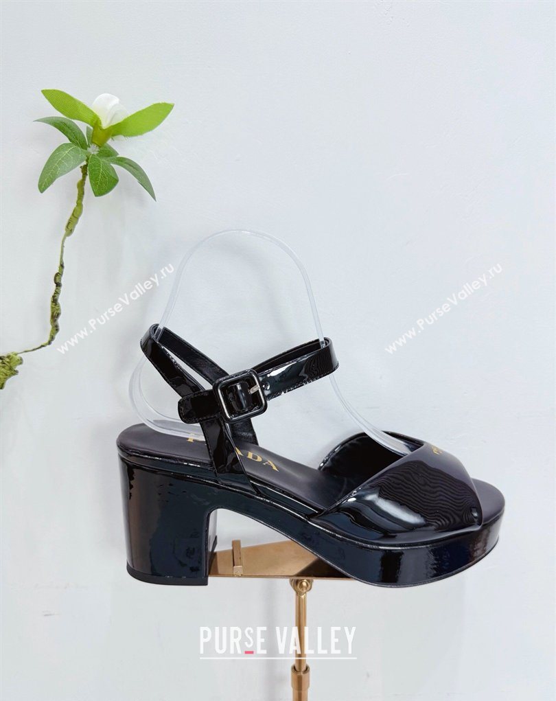 Prada Padded Patent Leather Platform Sandals 7.5cm Black 2026 1XZ786 (MD-260228011)