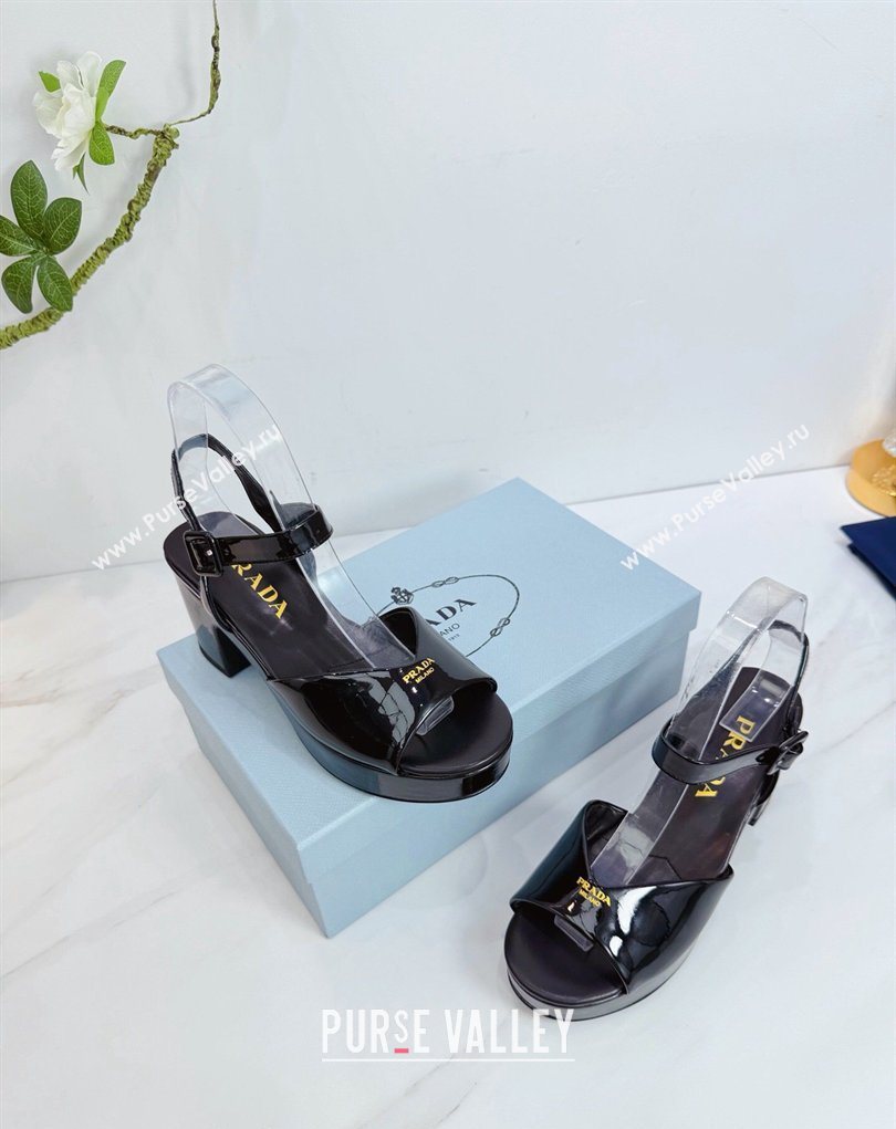 Prada Padded Patent Leather Platform Sandals 7.5cm Black 2026 1XZ786 (MD-260228011)