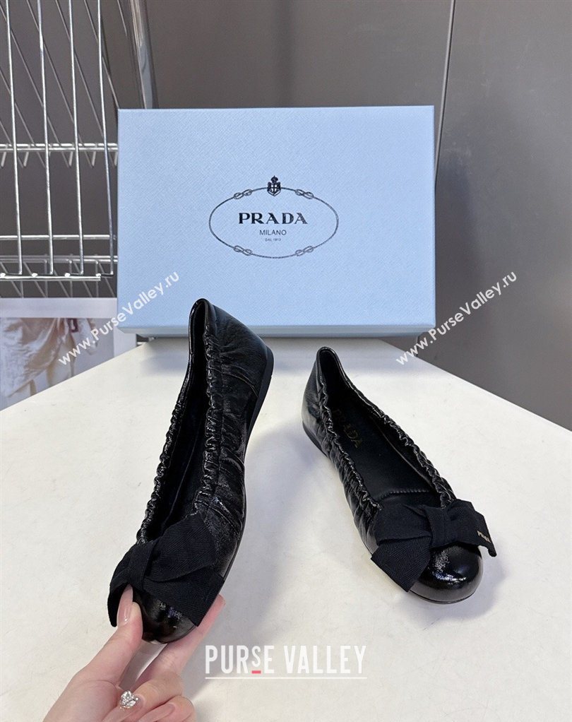 Prada Patent leather ballerinas flat with bow Black2026 1F322O (MD-260227107)
