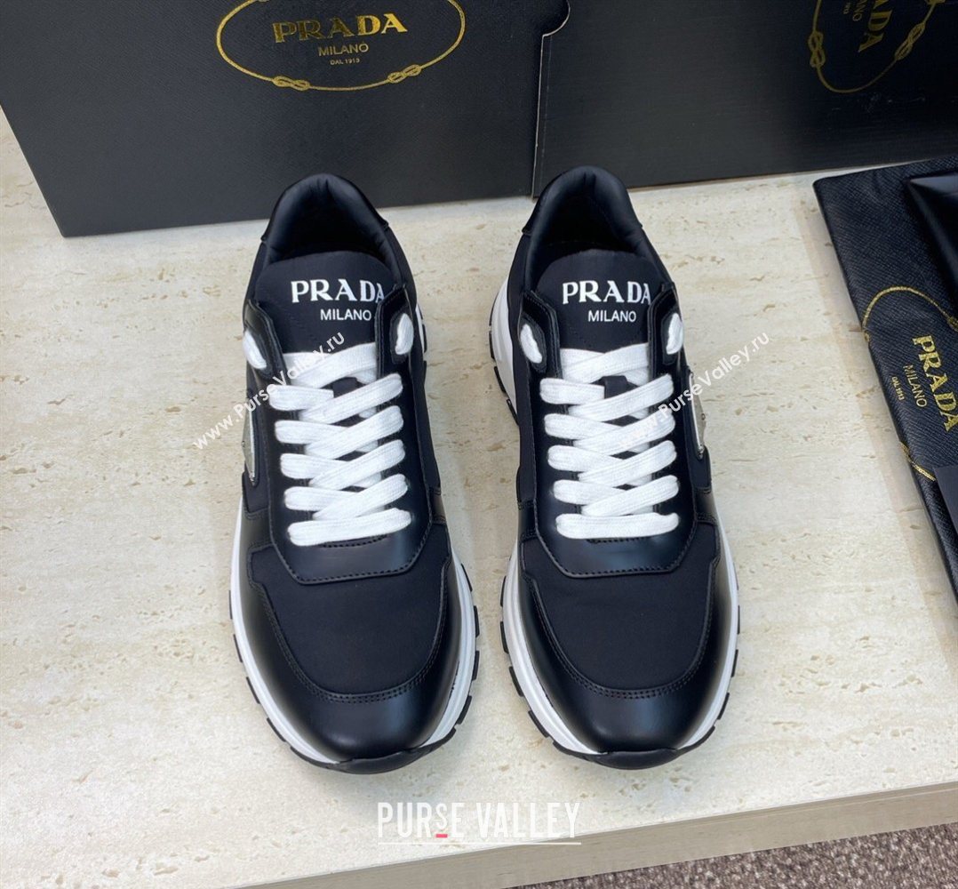 Prada Mens Prax 01 nylon and leather sneakers Black/White 2026 1E804M (KL-260228043)