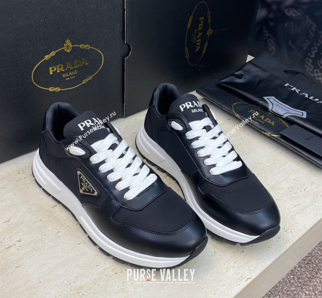 Prada Mens Prax 01 nylon and leather sneakers Black/White 2026 1E804M (KL-260228043)