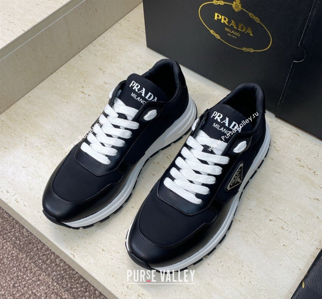 Prada Mens Prax 01 nylon and leather sneakers Black/White 2026 1E804M (KL-260228043)