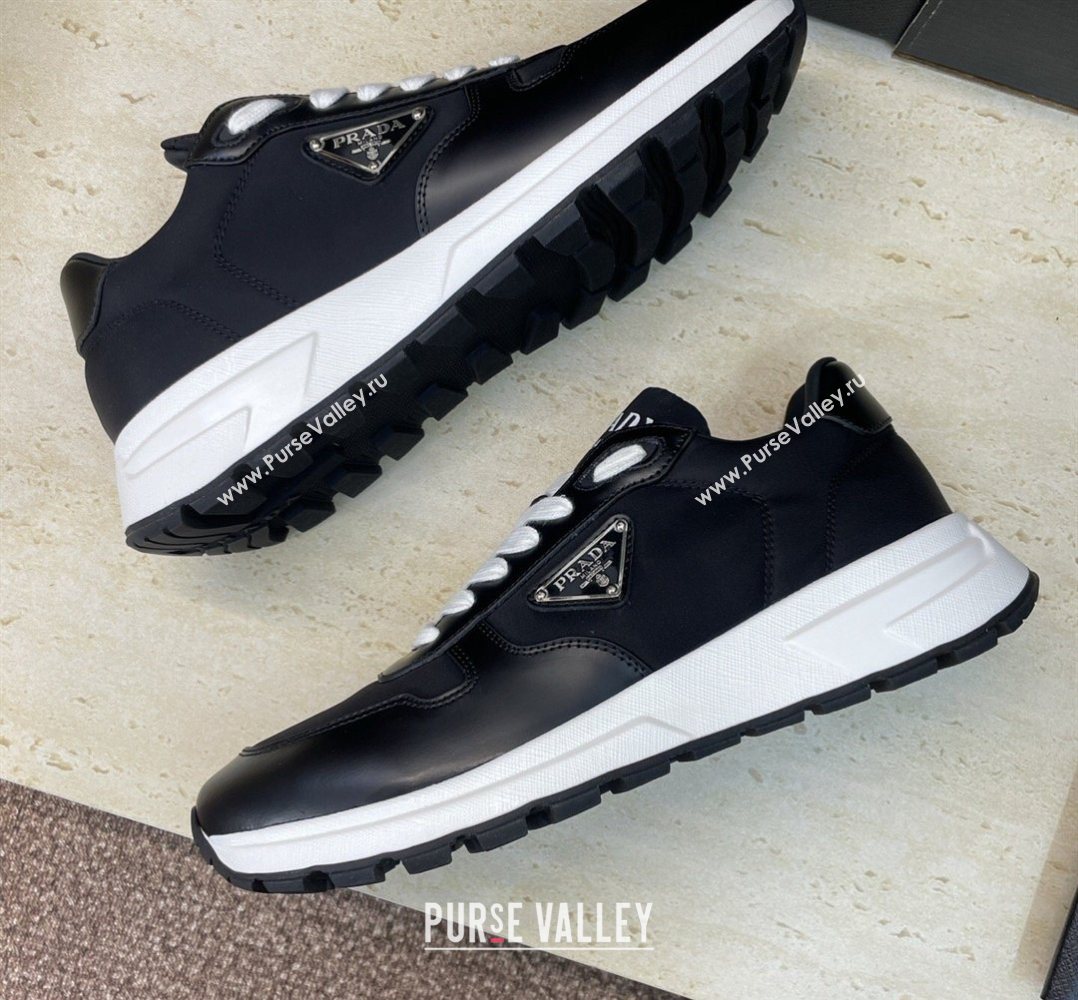Prada Mens Prax 01 nylon and leather sneakers Black/White 2026 1E804M (KL-260228043)
