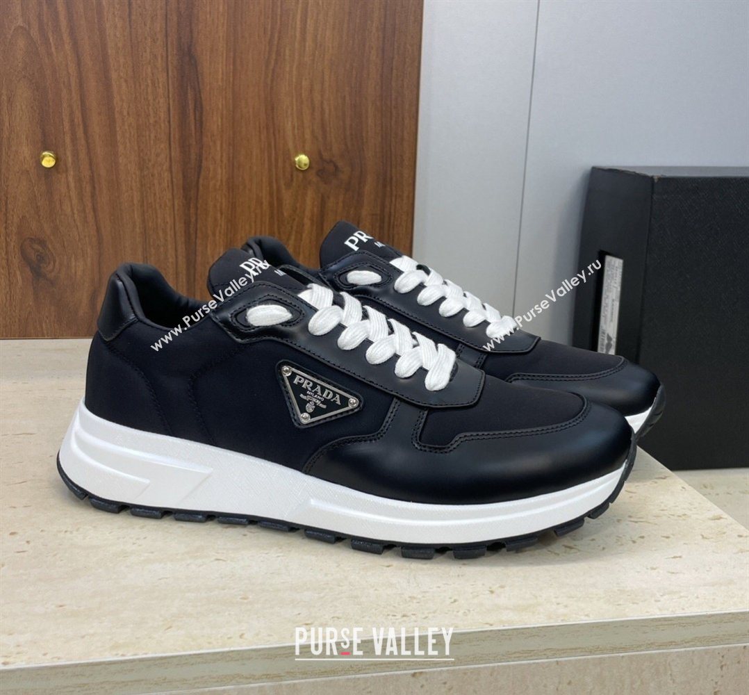 Prada Mens Prax 01 nylon and leather sneakers Black/White 2026 1E804M (KL-260228043)