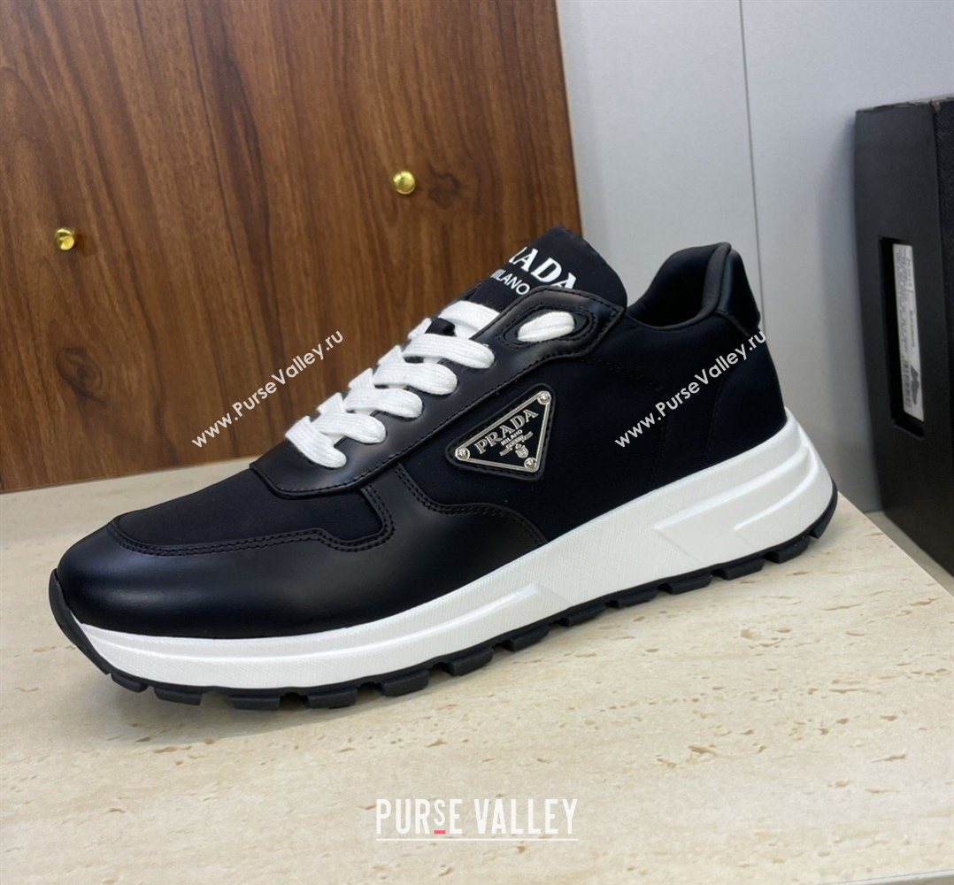 Prada Mens Prax 01 nylon and leather sneakers Black/White 2026 1E804M (KL-260228043)