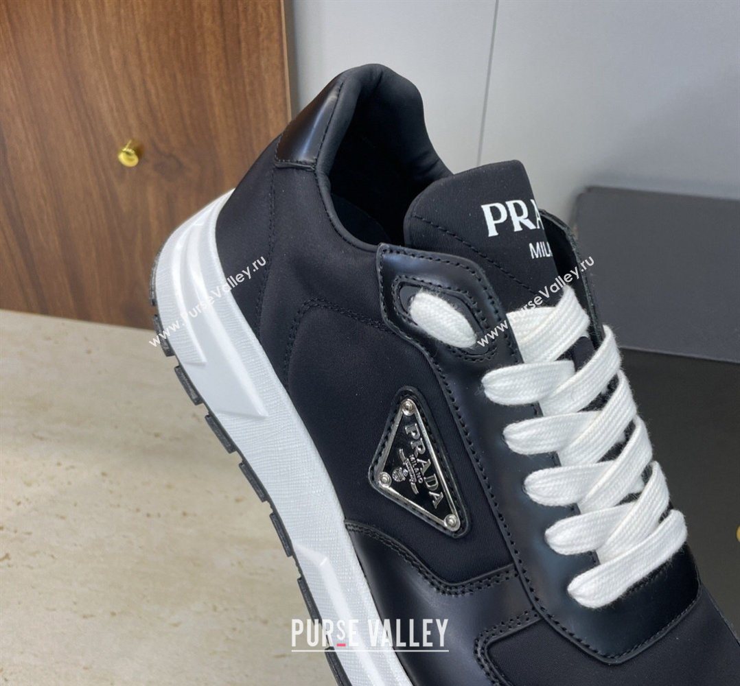 Prada Mens Prax 01 nylon and leather sneakers Black/White 2026 1E804M (KL-260228043)