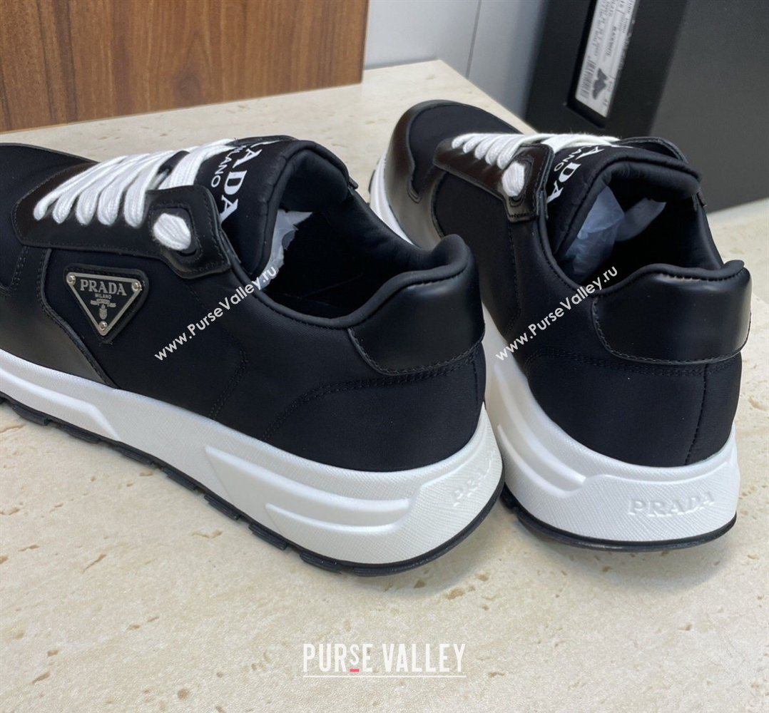 Prada Mens Prax 01 nylon and leather sneakers Black/White 2026 1E804M (KL-260228043)