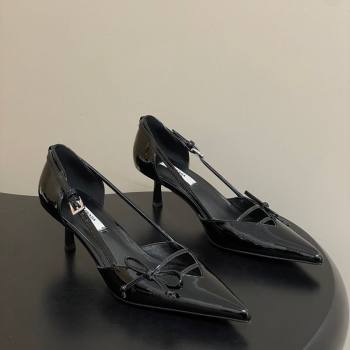Prada Open-side Patent Leather Pumps 5.5cm with Bow Buckle Black 2026 1I442O (MD-260227102)