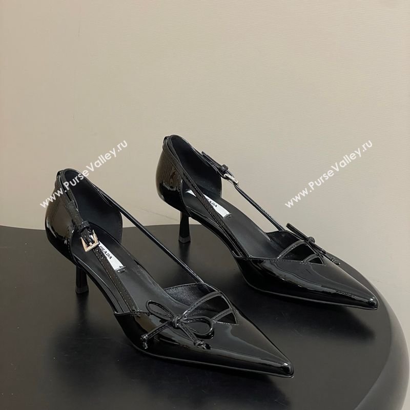 Prada Open-side Patent Leather Pumps 5.5cm with Bow Buckle Black 2026 1I442O (MD-260227102)