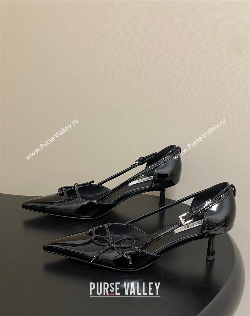 Prada Open-side Patent Leather Pumps 5.5cm with Bow Buckle Black 2026 1I442O (MD-260227102)