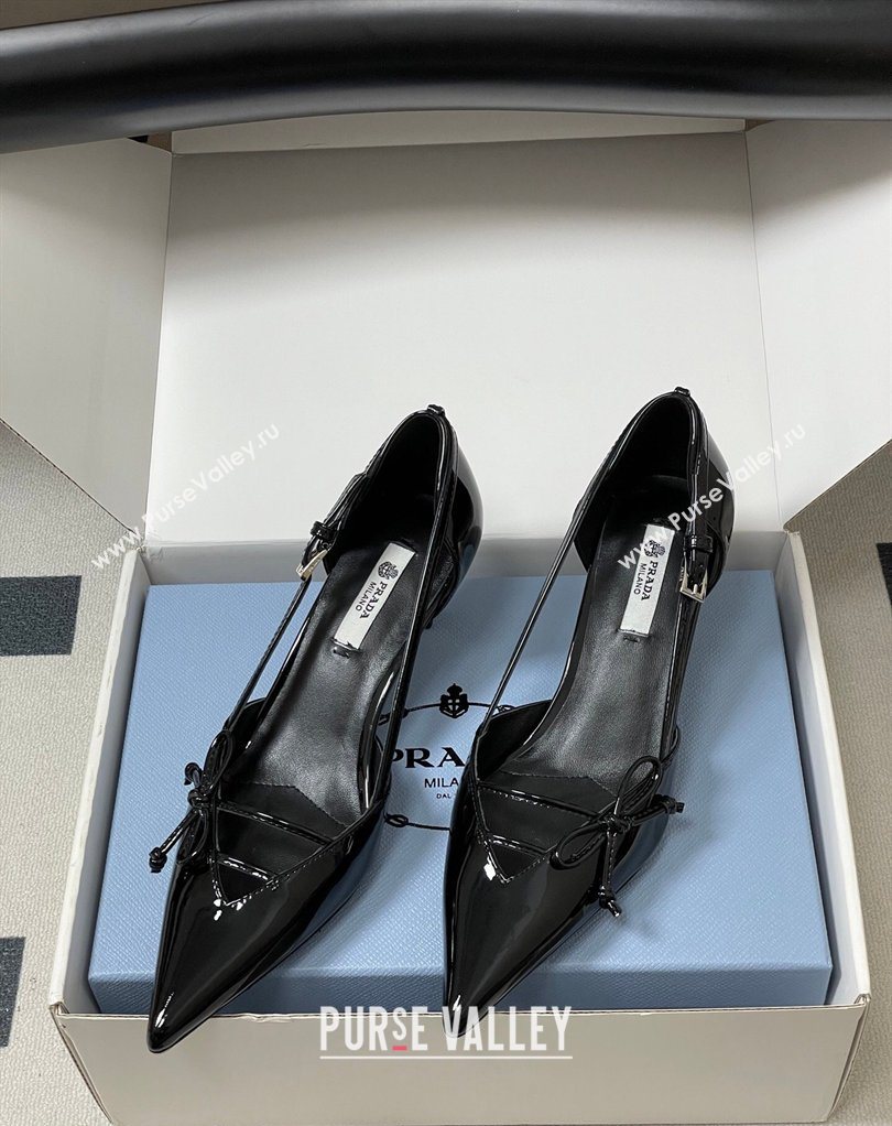 Prada Open-side Patent Leather Pumps 5.5cm with Bow Buckle Black 2026 1I442O (MD-260227102)