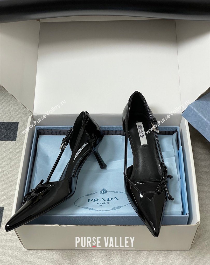 Prada Open-side Patent Leather Pumps 5.5cm with Bow Buckle Black 2026 1I442O (MD-260227102)