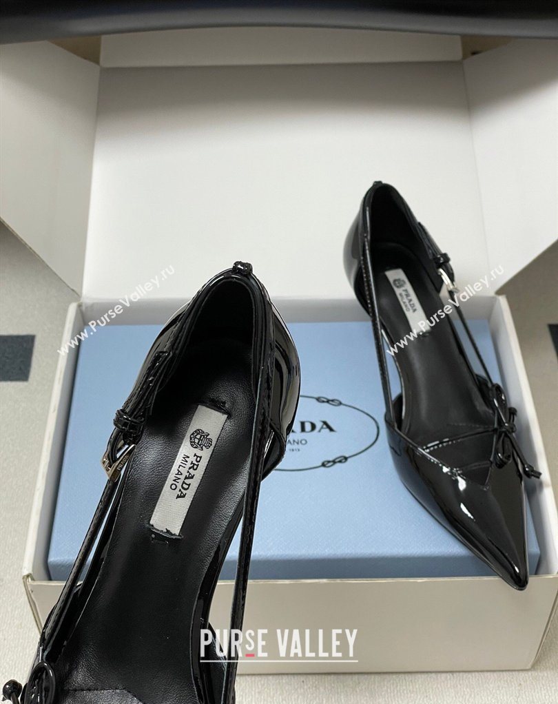 Prada Open-side Patent Leather Pumps 5.5cm with Bow Buckle Black 2026 1I442O (MD-260227102)