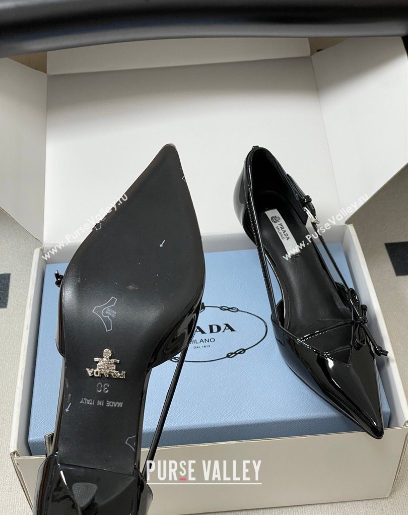 Prada Open-side Patent Leather Pumps 5.5cm with Bow Buckle Black 2026 1I442O (MD-260227102)