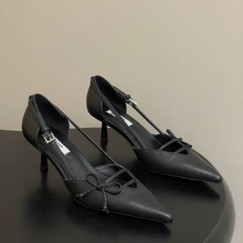 Prada Open-side Calf Leather Pumps 5.5cm with Bow Buckle Black 2026 1I442O (MD-260227104)