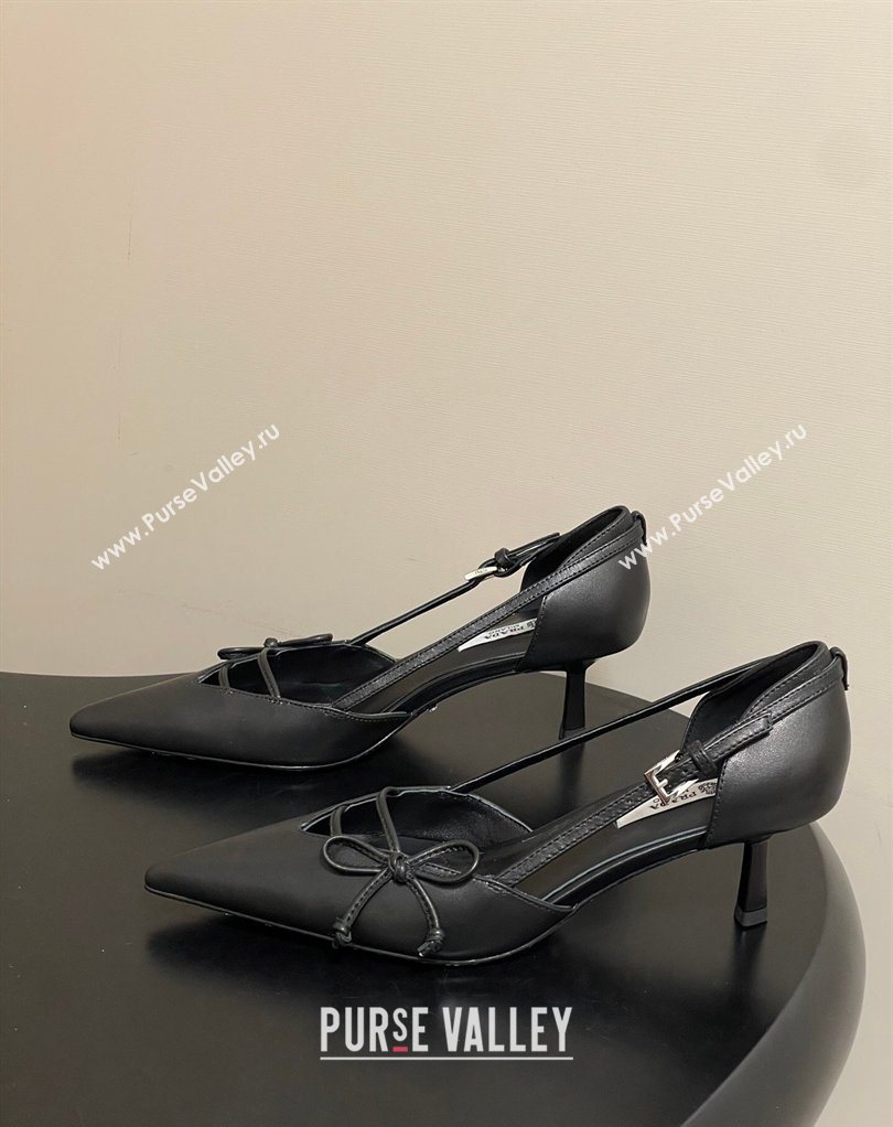 Prada Open-side Calf Leather Pumps 5.5cm with Bow Buckle Black 2026 1I442O (MD-260227104)