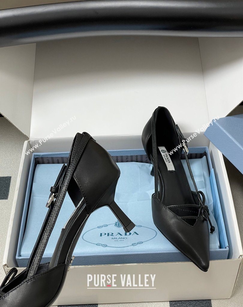 Prada Open-side Calf Leather Pumps 5.5cm with Bow Buckle Black 2026 1I442O (MD-260227104)