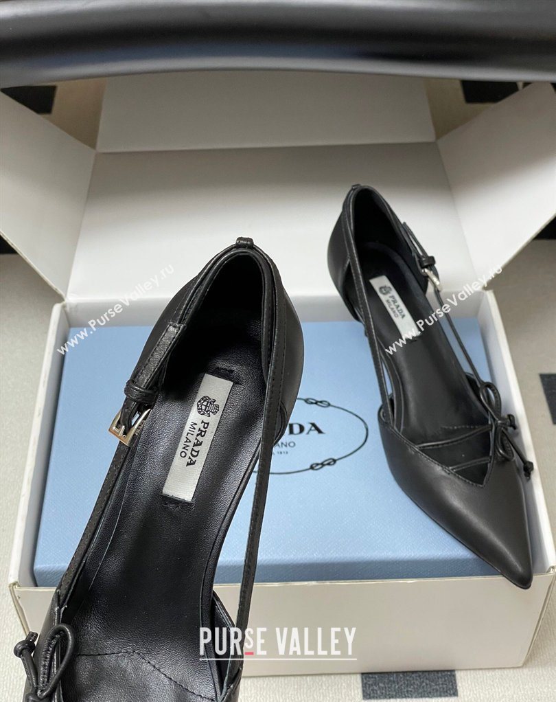 Prada Open-side Calf Leather Pumps 5.5cm with Bow Buckle Black 2026 1I442O (MD-260227104)