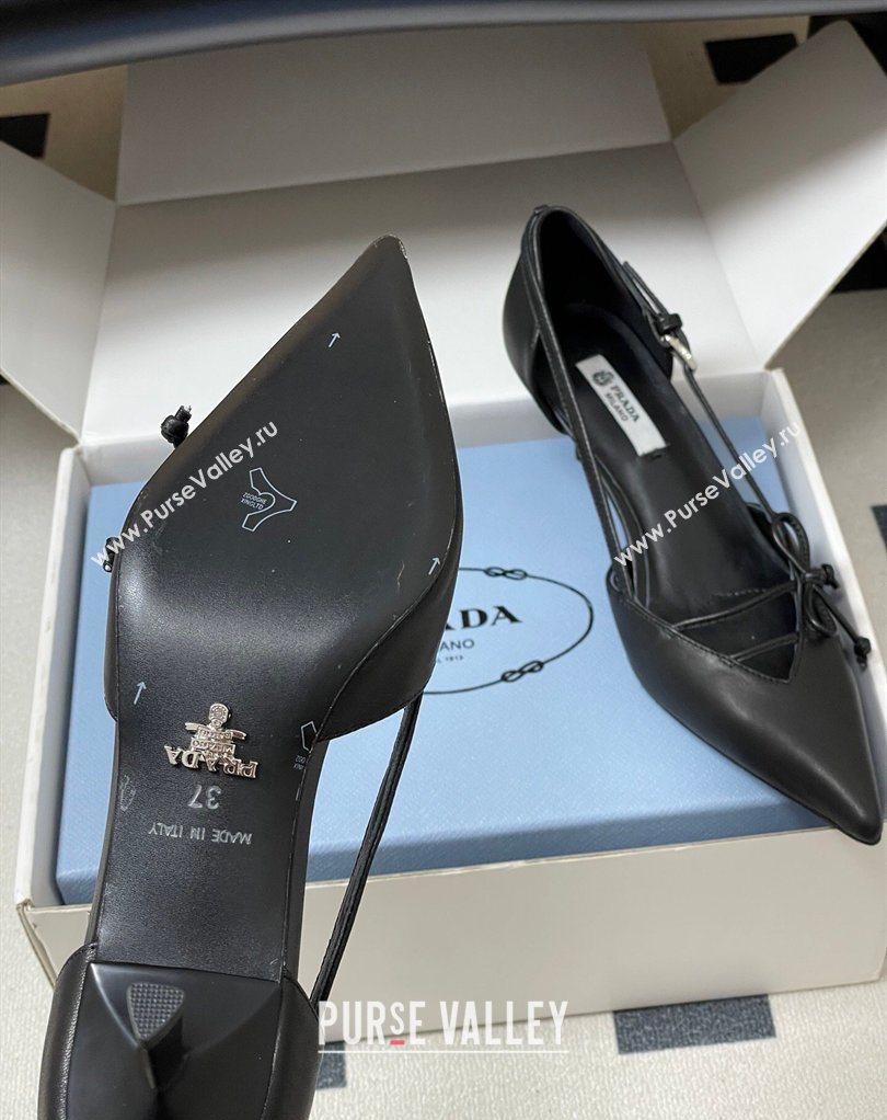 Prada Open-side Calf Leather Pumps 5.5cm with Bow Buckle Black 2026 1I442O (MD-260227104)