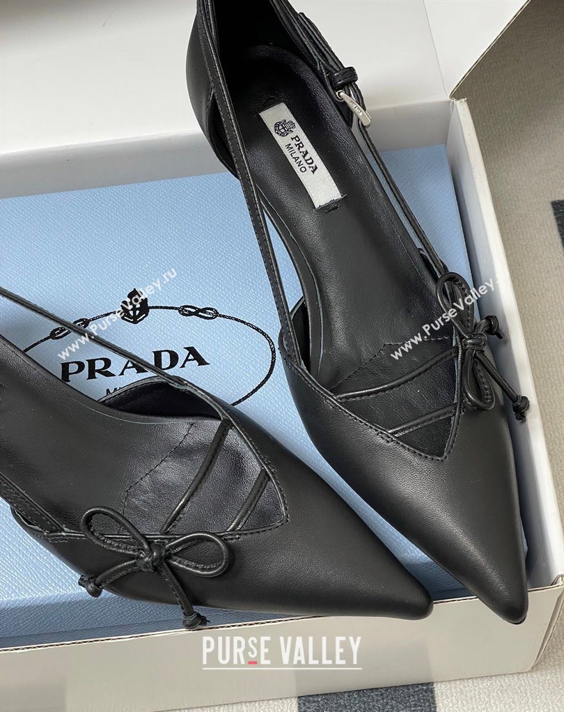 Prada Open-side Calf Leather Pumps 5.5cm with Bow Buckle Black 2026 1I442O (MD-260227104)