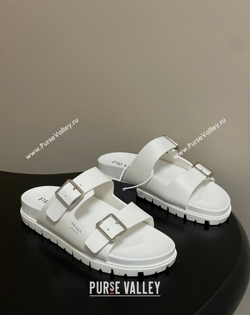 Prada Leather Flat Slides Sandal with Double Buckle White 2026 PR022803 (MD-260228037)