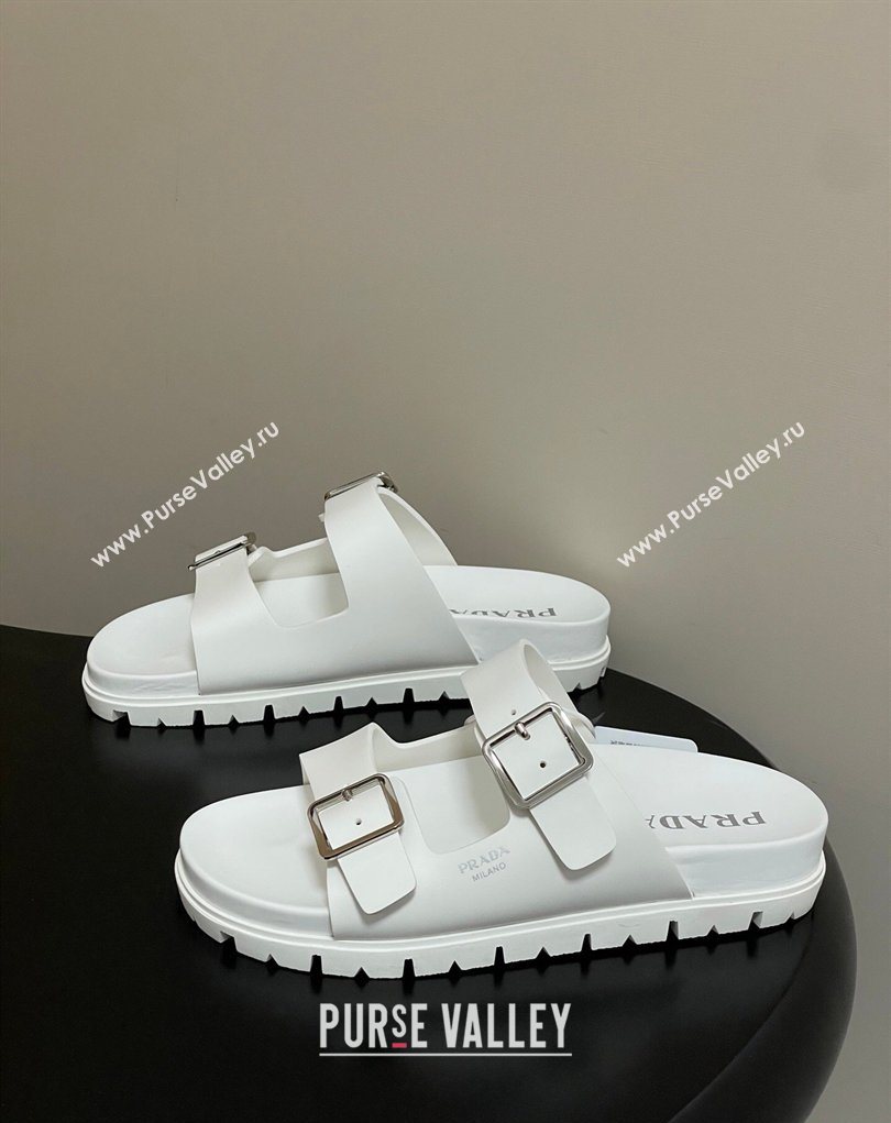 Prada Leather Flat Slides Sandal with Double Buckle White 2026 PR022803 (MD-260228037)