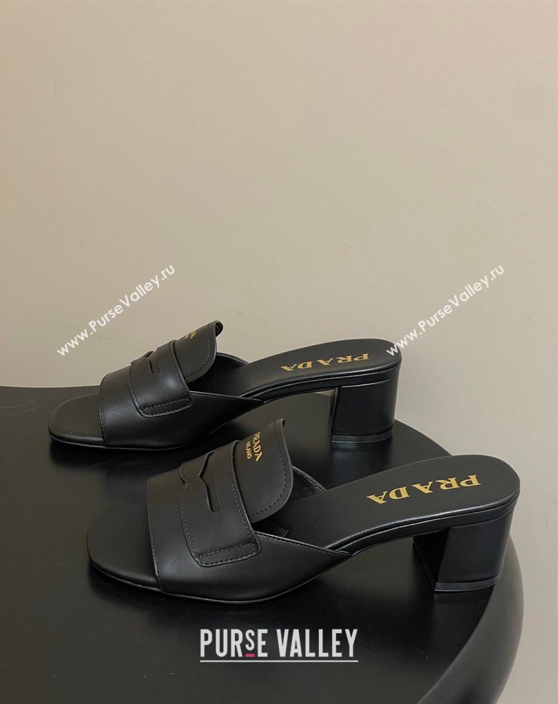 Prada Leather Heel Slides Sandal 3.5cm with Strap Black 2026 1XX781 (MD-260228040)