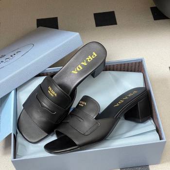 Prada Leather Heel Slides Sandal 3.5cm with Strap Black 2026 1XX781 (MD-260228040)