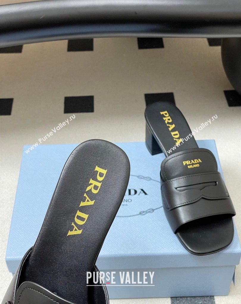 Prada Leather Heel Slides Sandal 3.5cm with Strap Black 2026 1XX781 (MD-260228040)