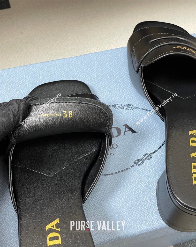 Prada Leather Heel Slides Sandal 3.5cm with Strap Black 2026 1XX781 (MD-260228040)