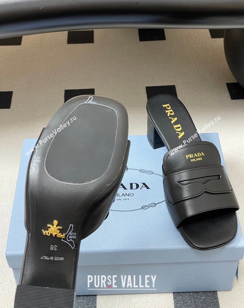 Prada Leather Heel Slides Sandal 3.5cm with Strap Black 2026 1XX781 (MD-260228040)