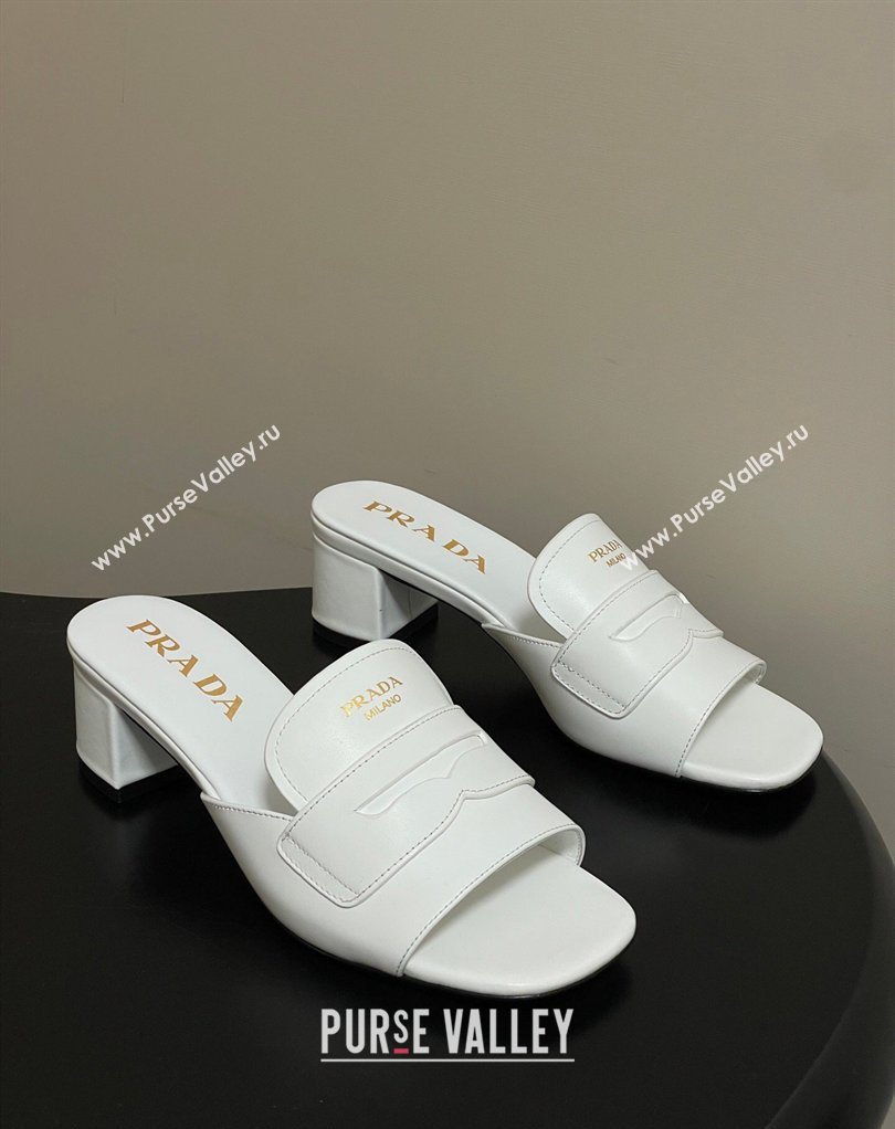 Prada Leather Heel Slides Sandal 3.5cm with Strap White 2026 1XX781 (MD-260228041)