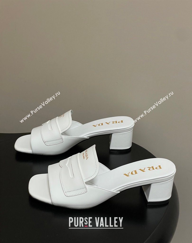 Prada Leather Heel Slides Sandal 3.5cm with Strap White 2026 1XX781 (MD-260228041)