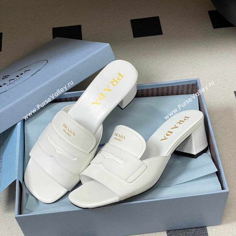 Prada Leather Heel Slides Sandal 3.5cm with Strap White 2026 1XX781 (MD-260228041)