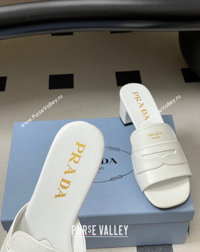 Prada Leather Heel Slides Sandal 3.5cm with Strap White 2026 1XX781 (MD-260228041)