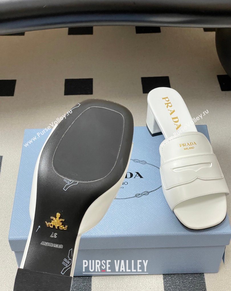 Prada Leather Heel Slides Sandal 3.5cm with Strap White 2026 1XX781 (MD-260228041)