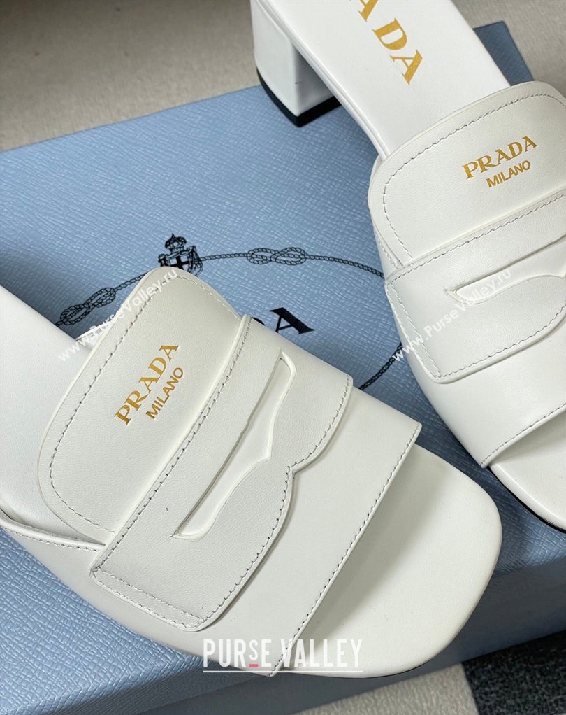 Prada Leather Heel Slides Sandal 3.5cm with Strap White 2026 1XX781 (MD-260228041)