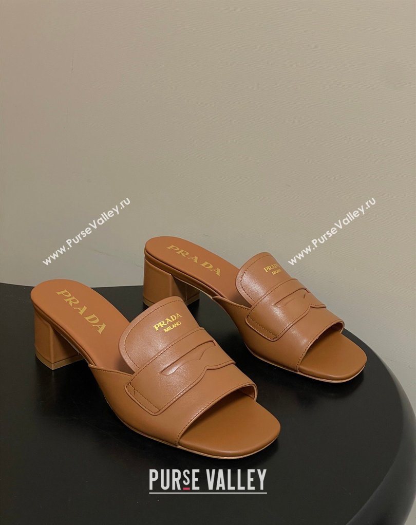 Prada Leather Heel Slides Sandal 3.5cm with Strap Brown 2026 1XX781 (MD-260228042)