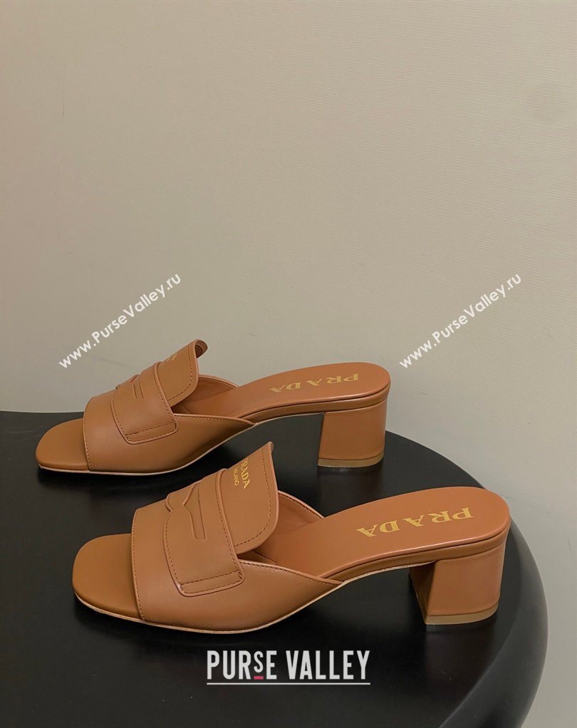Prada Leather Heel Slides Sandal 3.5cm with Strap Brown 2026 1XX781 (MD-260228042)