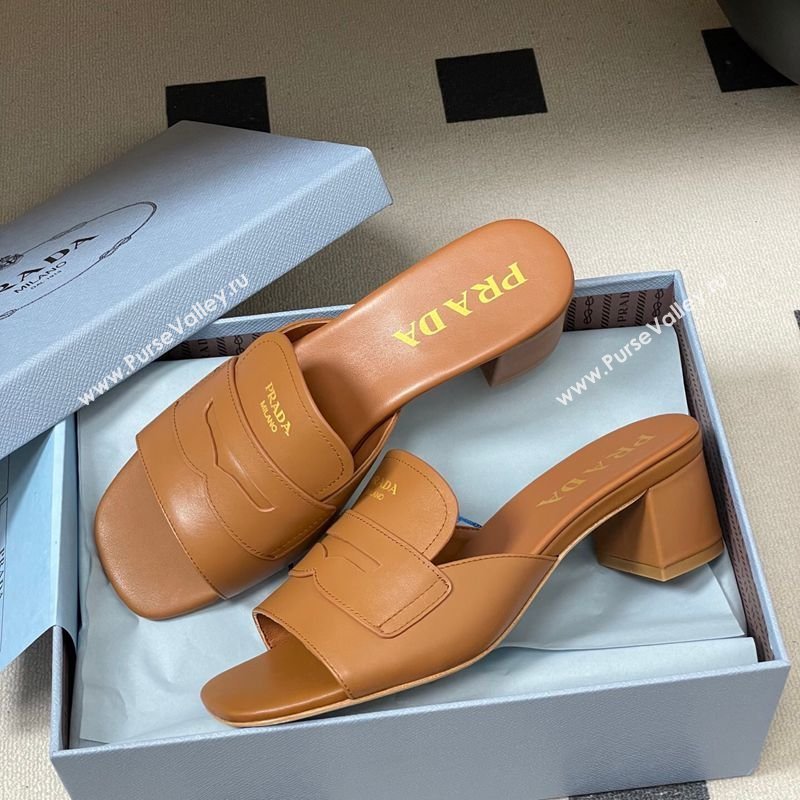 Prada Leather Heel Slides Sandal 3.5cm with Strap Brown 2026 1XX781 (MD-260228042)