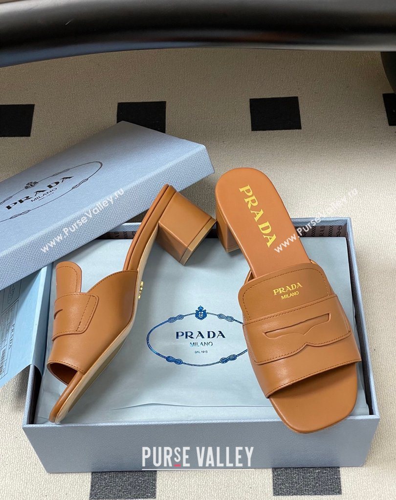 Prada Leather Heel Slides Sandal 3.5cm with Strap Brown 2026 1XX781 (MD-260228042)