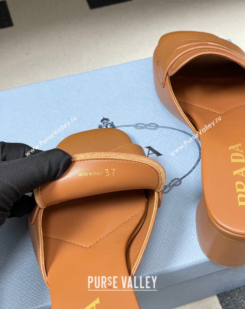 Prada Leather Heel Slides Sandal 3.5cm with Strap Brown 2026 1XX781 (MD-260228042)