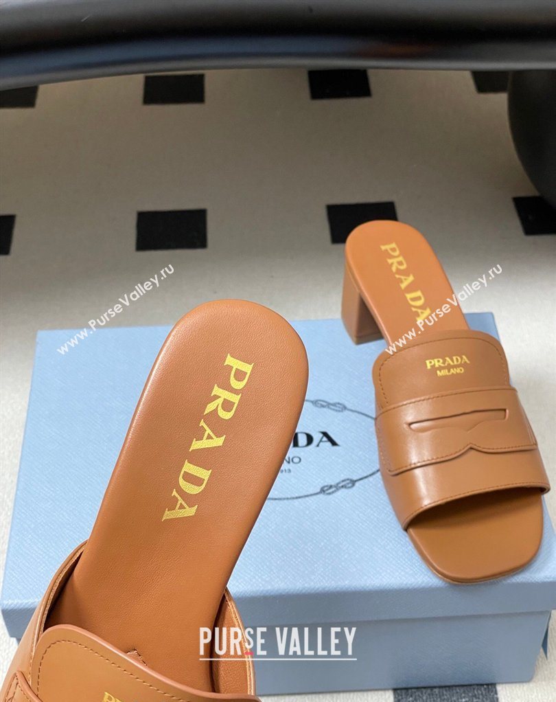Prada Leather Heel Slides Sandal 3.5cm with Strap Brown 2026 1XX781 (MD-260228042)