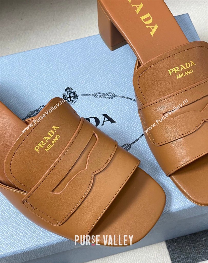 Prada Leather Heel Slides Sandal 3.5cm with Strap Brown 2026 1XX781 (MD-260228042)