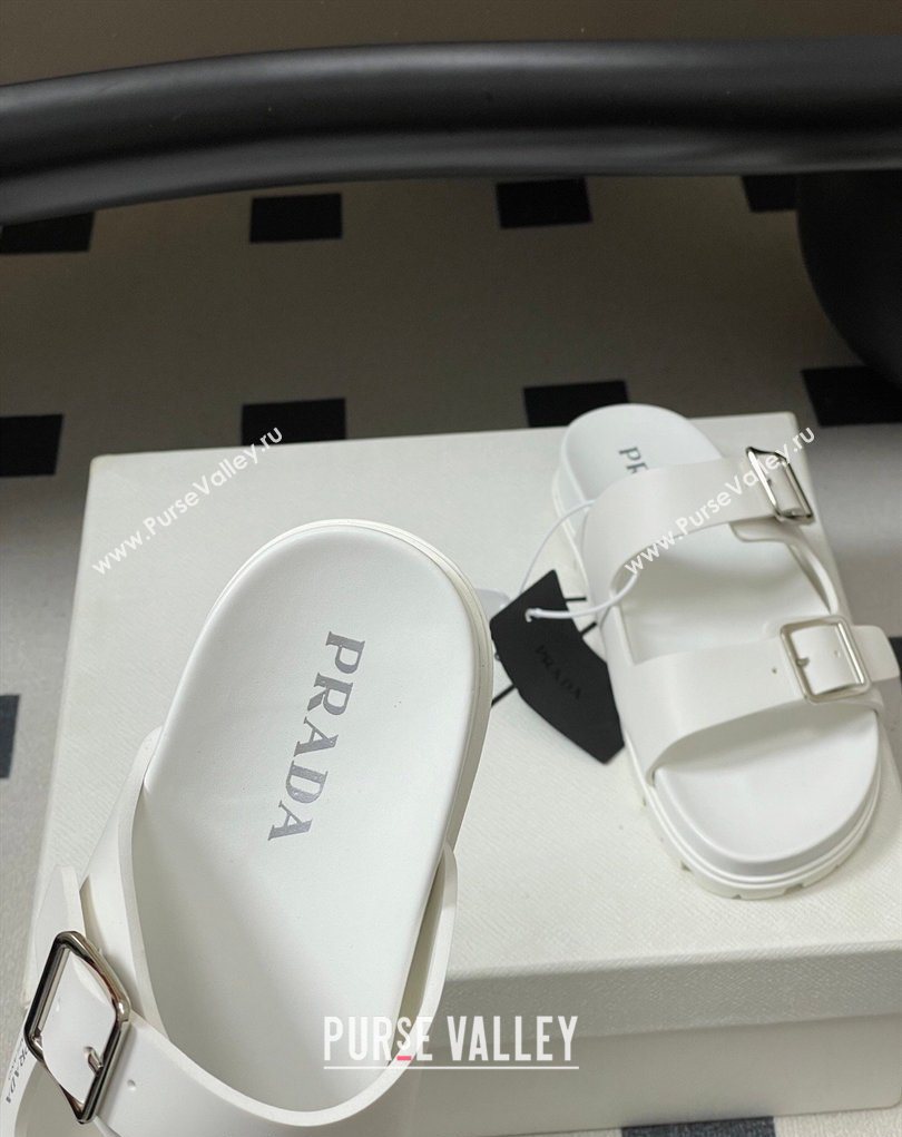 Prada Leather Flat Slides Sandal with Double Buckle White 2026 PR022803 (MD-260228037)