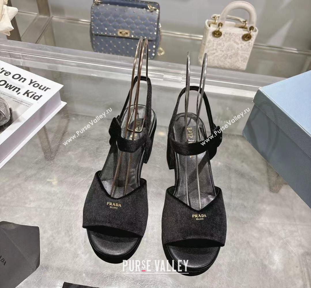 Prada Padded Velvet Platform Sandals 7.5cm Black 2026 1XZ786 (MD-260228020)