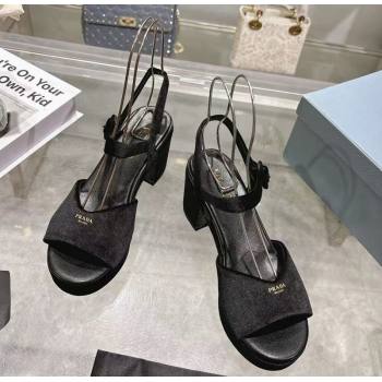 Prada Padded Velvet Platform Sandals 7.5cm Black 2026 1XZ786 (MD-260228020)