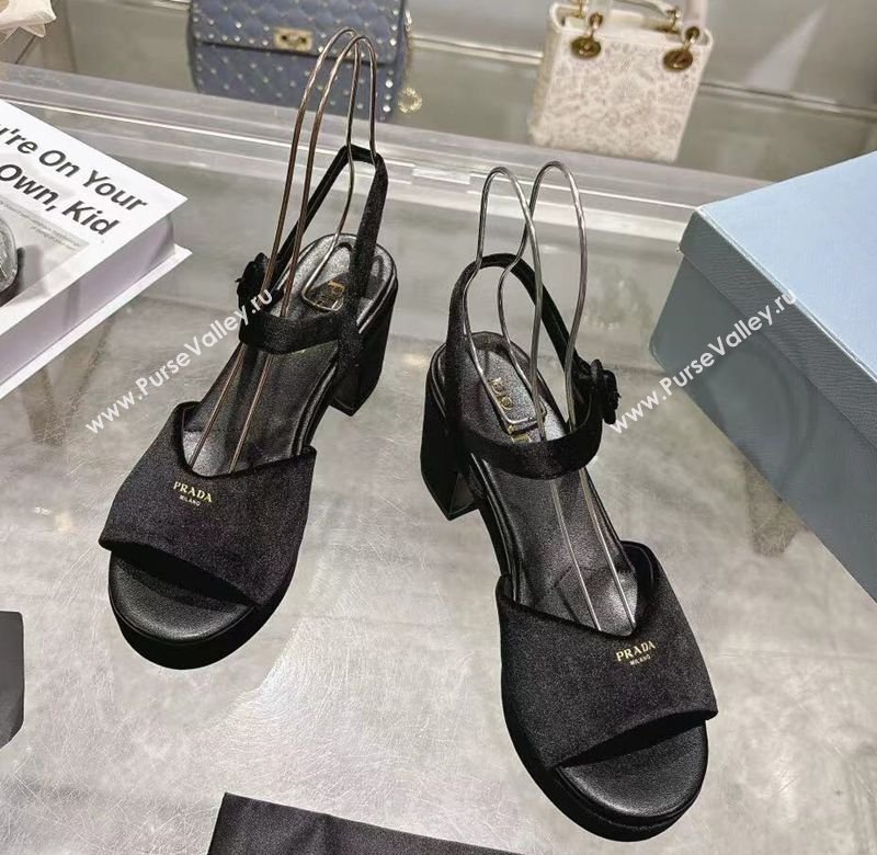 Prada Padded Velvet Platform Sandals 7.5cm Black 2026 1XZ786 (MD-260228020)