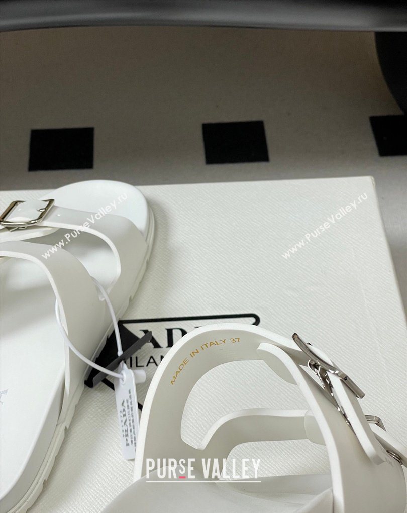 Prada Leather Flat Slides Sandal with Double Buckle White 2026 PR022803 (MD-260228037)