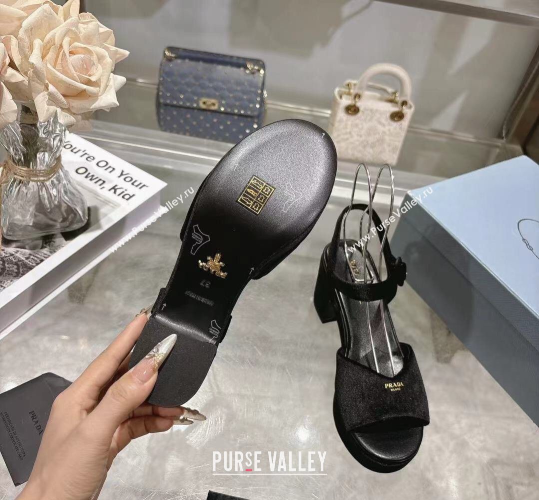 Prada Padded Velvet Platform Sandals 7.5cm Black 2026 1XZ786 (MD-260228020)